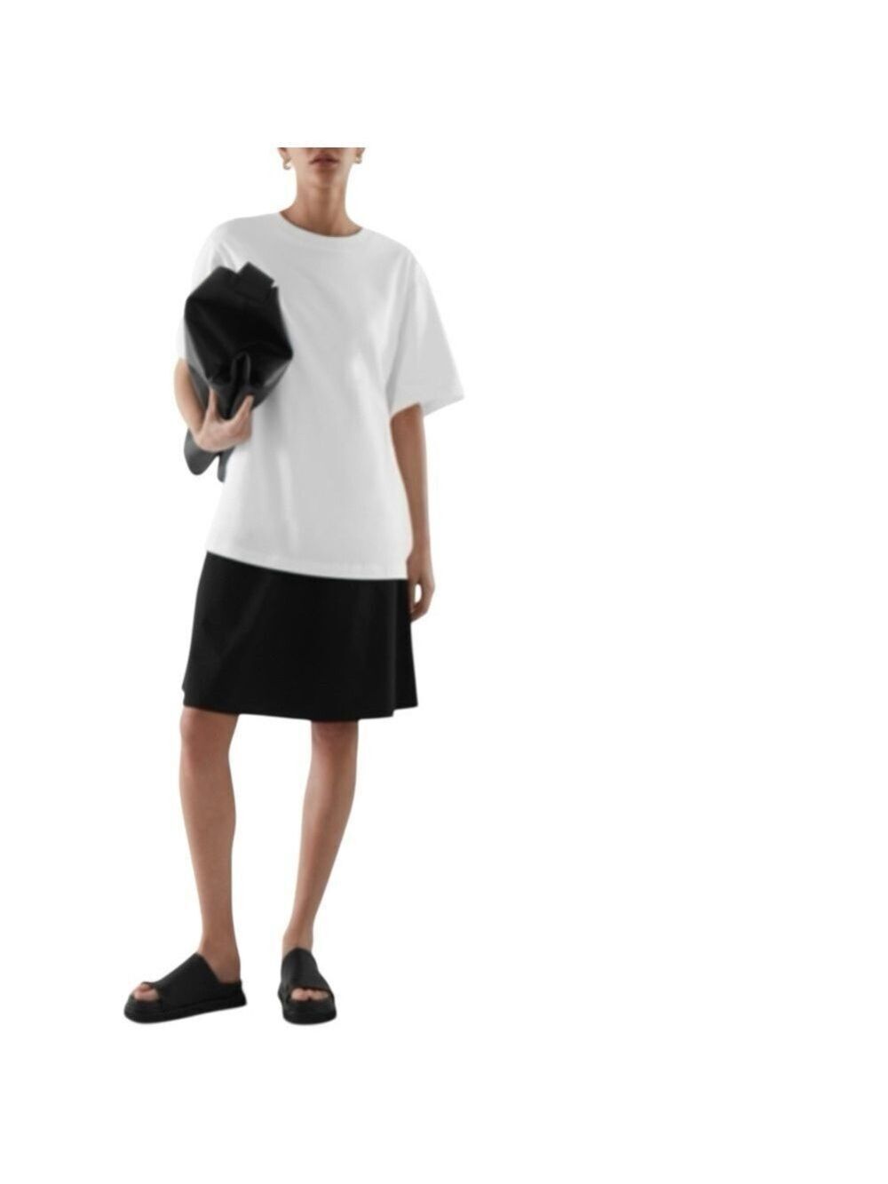 COS Tiered T-Shirt Dress XS White Black Oversized Minimalist